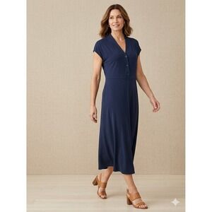 J.Jill Wearever Lg Navy Blue EcoVero Viscose Midi Dress Pockets Stretch Travel